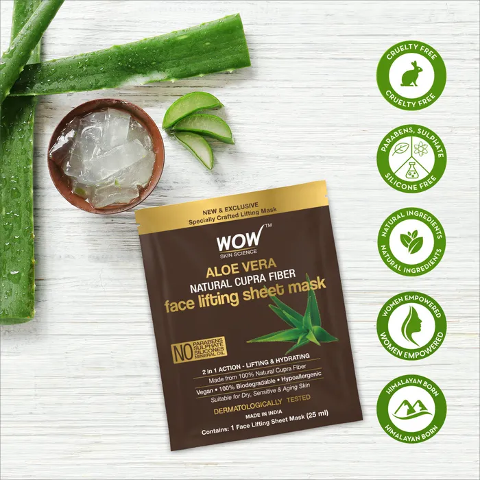 WOW Skin Science Aloe Vera Natural Cupra Fiber Face Lifting Sheet Mask - Image 2