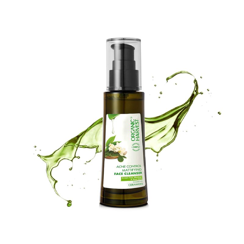 Organic Harvest Acne Control Mattifying Face Cleanser: Green Tea, Moringa & Aloe Vera-(100ml)