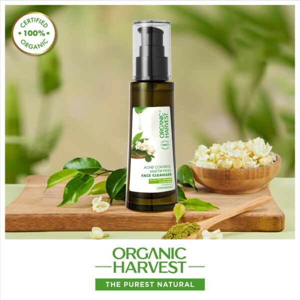 Organic Harvest Acne Control Mattifying Face Cleanser: Green Tea, Moringa & Aloe Vera-(100ml) - Image 2