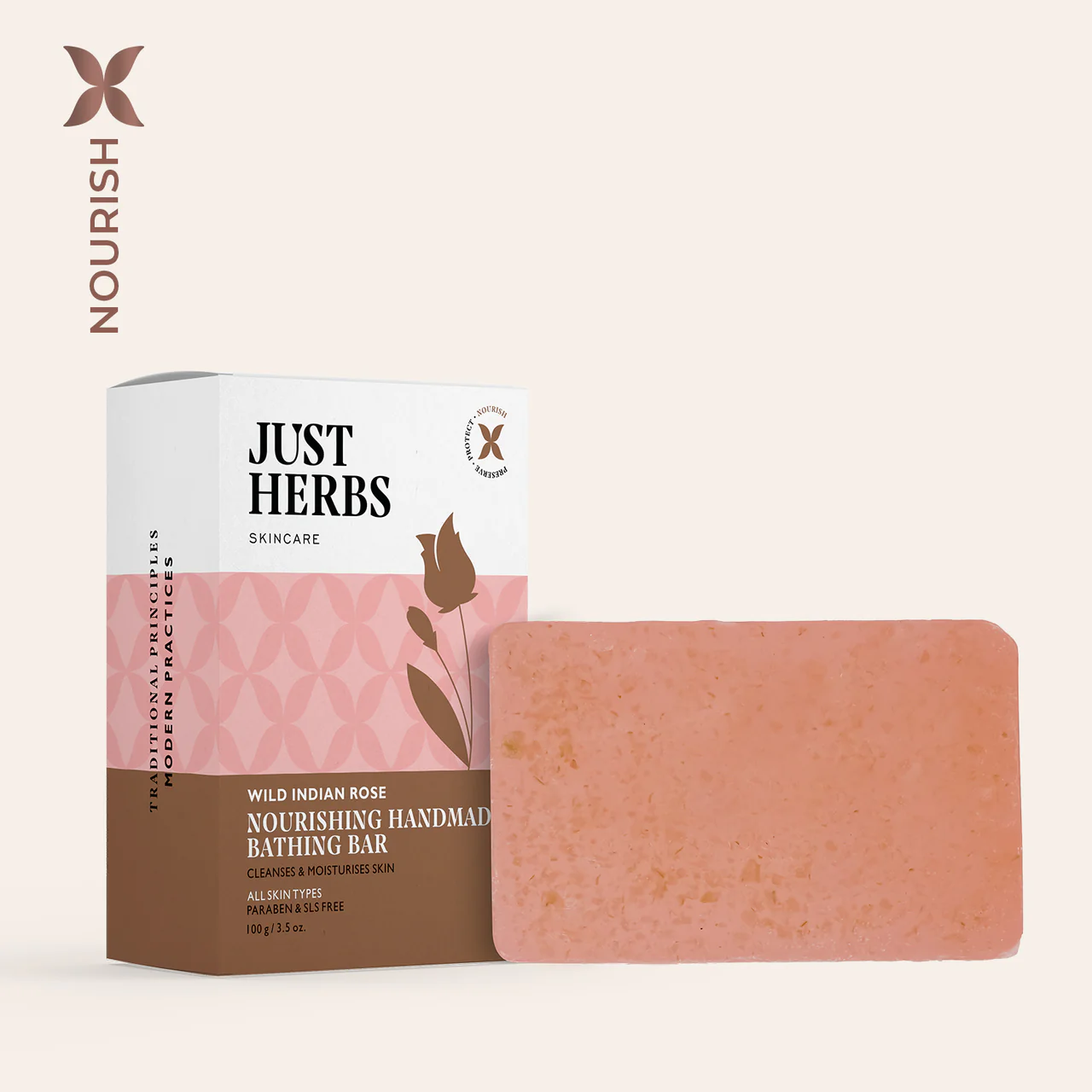 Just Herbs Ayurvedic Rose Handmade Skin Detoxify Bathing Soap Bar