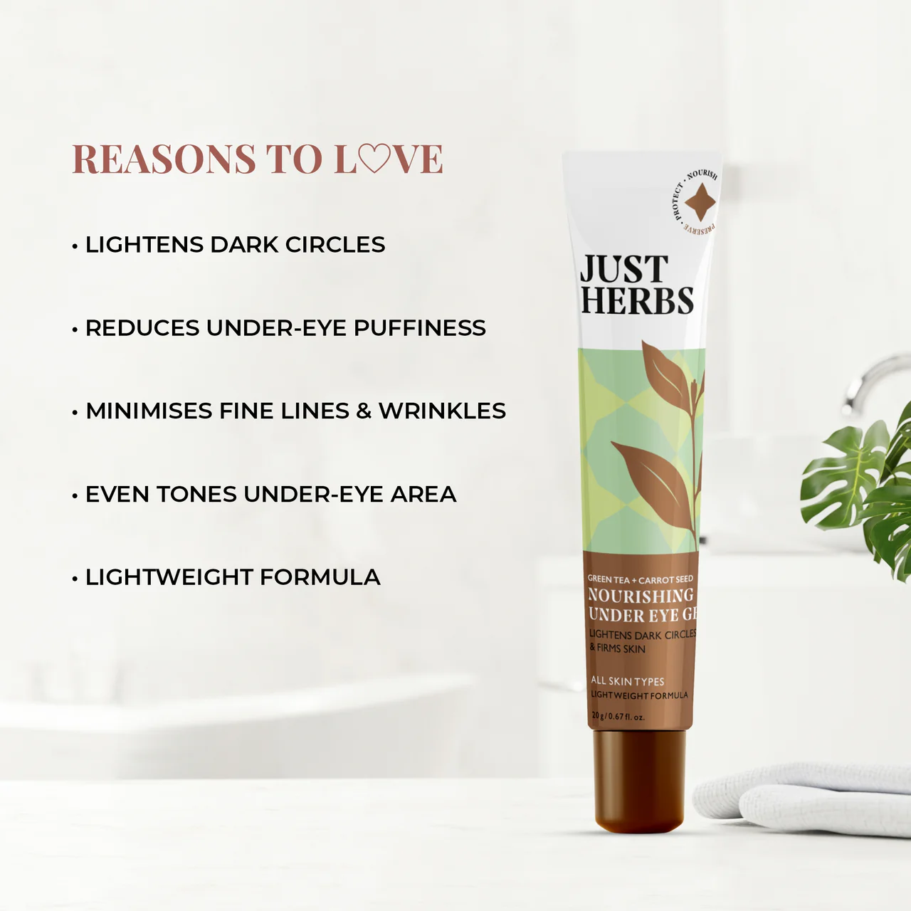 Just Herbs Nourishing Under Eye Gel with Green Tea and Carrot Seed-20g - Image 6