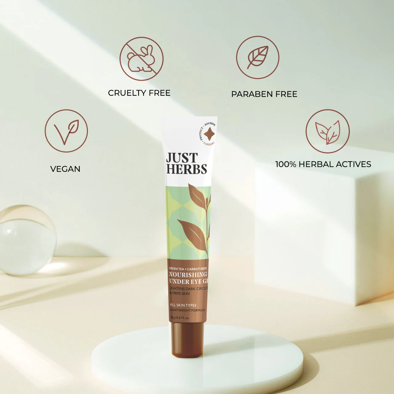 Just Herbs Nourishing Under Eye Gel with Green Tea and Carrot Seed-20g - Image 2