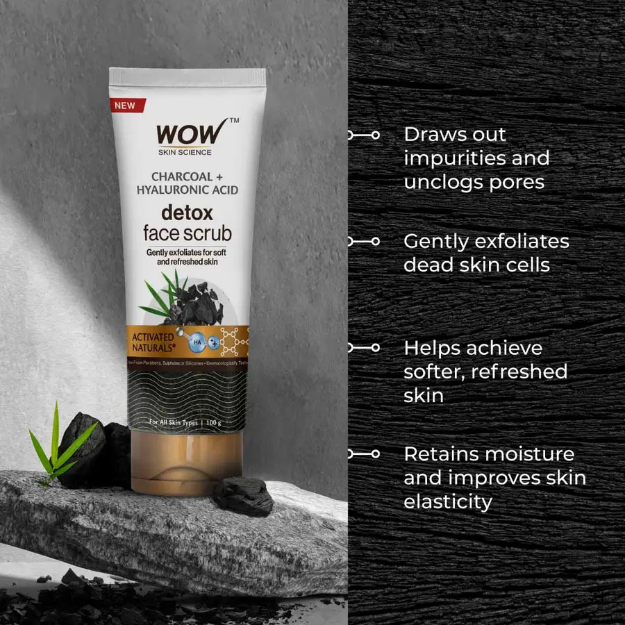 Wow Charcoal & Hyaluronic Acid Detox Face Scrub - 100 ml - Image 6
